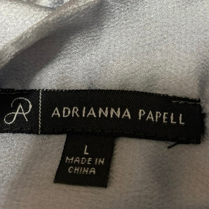 Adrianna Papell Silver Silk Satin Long Sleeve Bow Tie Neck Blouse Shirt Top Sz L