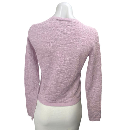 MNG Mango Pink Jacquard Floral Brocade Crewneck Long Sleeve Knit Sweater Top XS