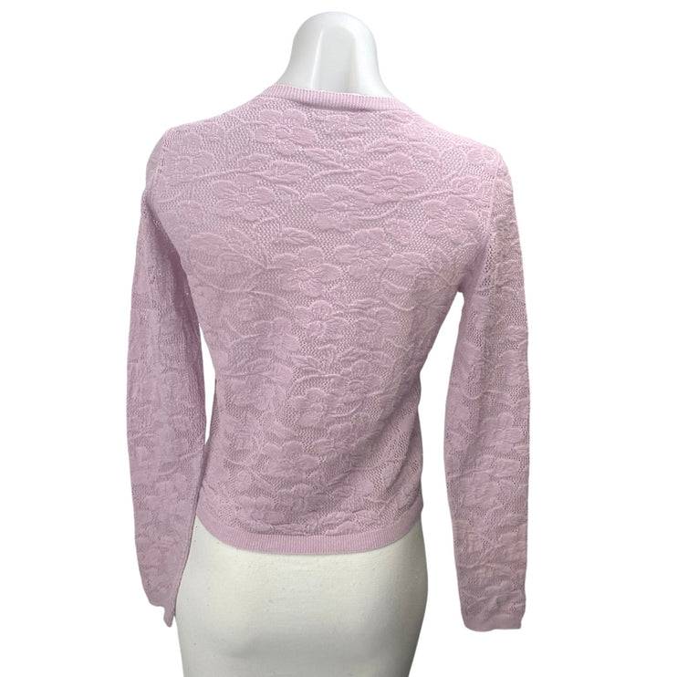 MNG Mango Pink Jacquard Floral Brocade Crewneck Long Sleeve Knit Sweater Top XS
