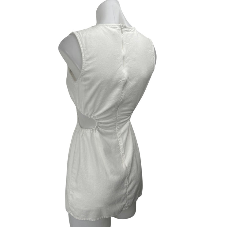 Princess Polly White Sleeveless Cutout Waist Crew Neck Mini Sheath Dress Size 2