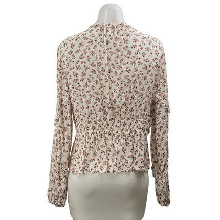 Blue Life Multicolor Floral Ruffle Tie Front Long Sleeve Peplum Blouse Top Sz M