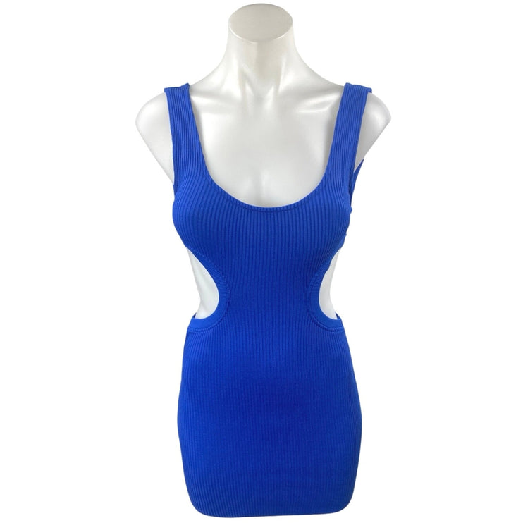 NEW Zara Women's Blue Rib Knit Sleeveless Cutout Mini Bodycon Tank Dress Size S