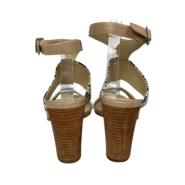 Vince Camuto Warma Snakeskin Print Band Open Toe T Strap Block Heels Sandals 8.5