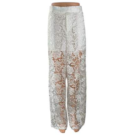 NEW Boohoo MAN White Floral Lace Relaxed Sheer Straight Trousers Suit Pants 36