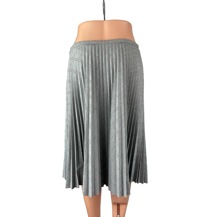 Women's Gray Plaid Mid Waist Pleated Flare Knee Length A Line Midi Skirt Size 6