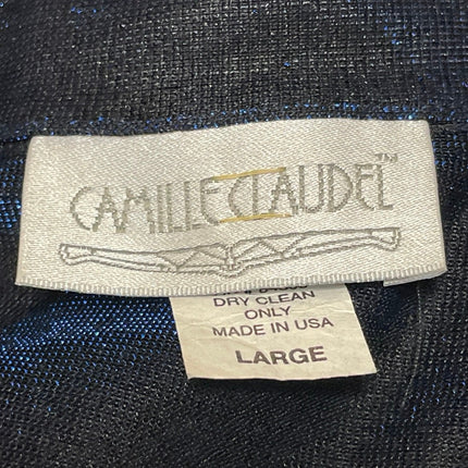 Camille Claudel Blue Sheer Mesh Metallic Sparkly Long Sleeve Button Up Shirt L