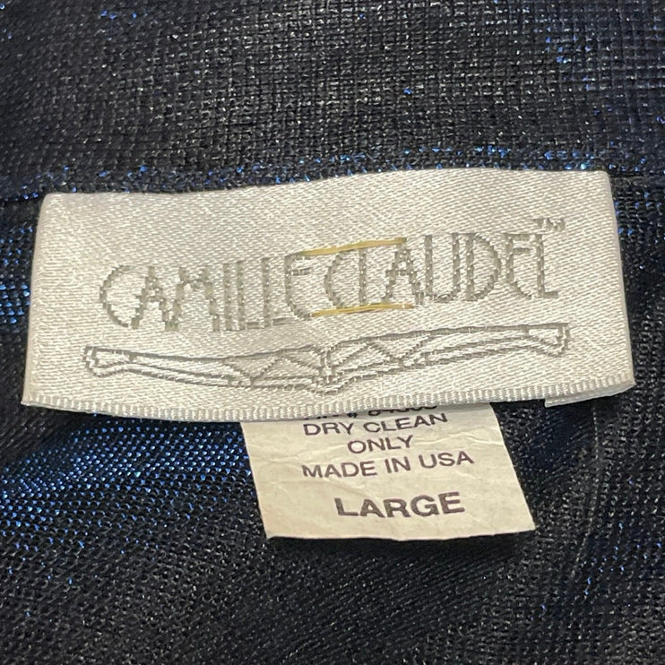 Camille Claudel Blue Sheer Mesh Metallic Sparkly Long Sleeve Button Up Shirt L