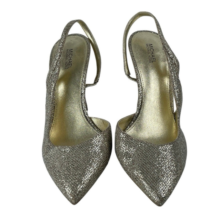 Michael Kors Alina Flex Silver Pointed Slingback Strap Pumps Stiletto Heels 8.5