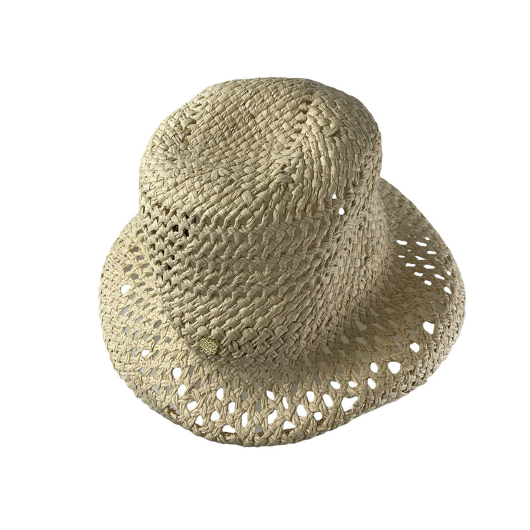 Vince Camuto Women's White Woven Gold Accent Outdoor Straw Bucket Cap Hat OS
