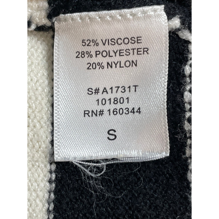 Isalis Women's Ivory Black Striped Long Sleeve Polo Cropped Sweater Top Size S