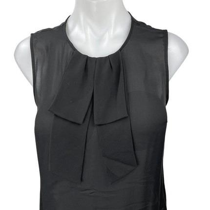 Theory Women's Black Sleeveless 100% Silk Bow Button Back Tank Blouse Top Size S