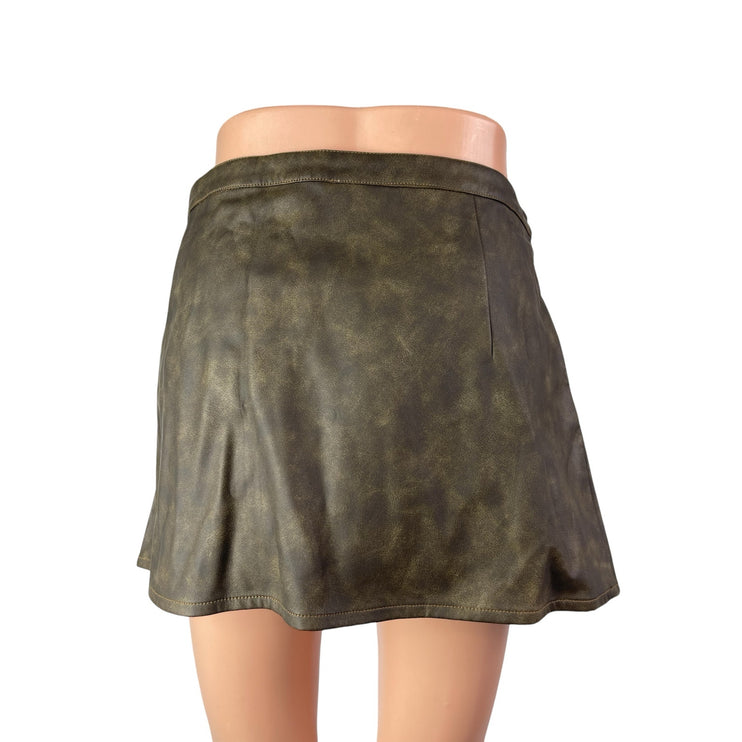 NEW With Jean Dakota Faux Vegan Leather Low Rise Mini Flare A-Line Skirt Size XL