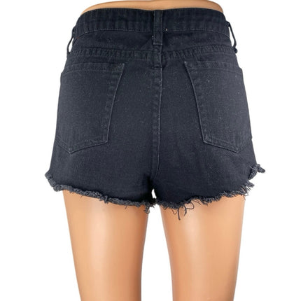 Hayden Black Aztec Embroidered Mid Rise Frayed Cut Off Denim Jean Shorts Size S