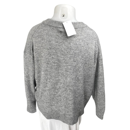 NEW H&M Womens Gray Metallic Sequin Long Sleeve Crew Neck Sweater Top Size XXL