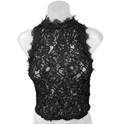 Zara Trafaluc Black Floral Lace Halter Embroidered Sleeveless Crop Tank Top Sz S