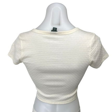 Wild Fable White Ribbed Knit Scoop Neck Short Sleeve Henley Crop Top Size XS