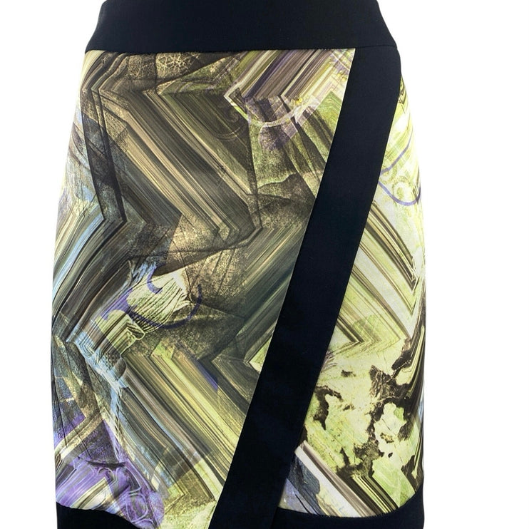 Ted Baker Lucilia Parquet Multicolor Geometric Faux Wrap Pencil Mini Skirt Sz 2