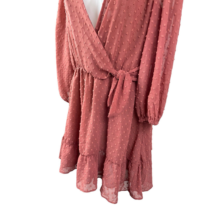 Zara Womens Pink Swiss Dot Long Sleeve Faux Wrap Ruffle Romper Shorts Size  M