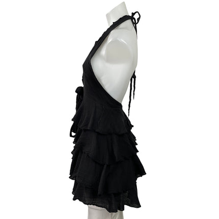 Zara Womens Black Sleeveless Halter Ruffle Layered Mini Fit & Flare Dress Sz XS