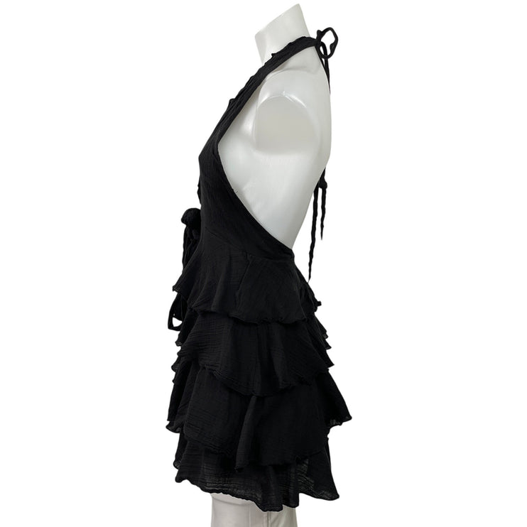 Zara Womens Black Sleeveless Halter Ruffle Layered Mini Fit & Flare Dress Sz XS