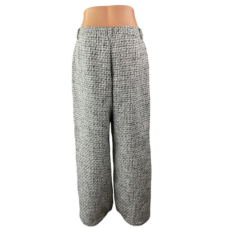 Commense Women's Black White Tweed High Rise Wide Leg Baggy Trousers Pants Sz L