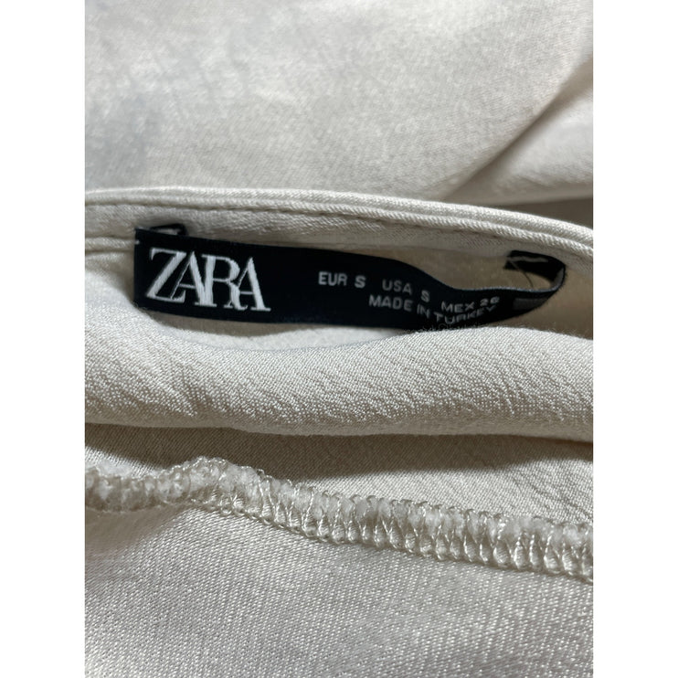 Zara Beige Silver Sleeveless Cowl Neck Cami Camisole Tank Mini Slip Dress Size S