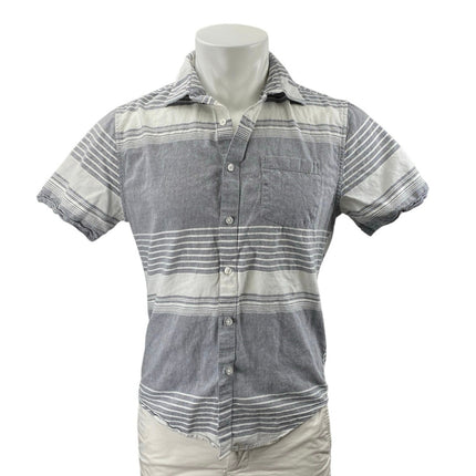 Structure Mens Gray White Striped Short Sleeve Pocket Button Up Shirt Top Size S