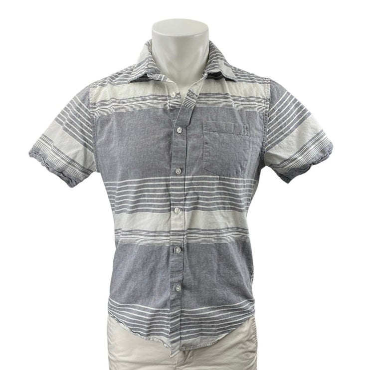 Structure Mens Gray White Striped Short Sleeve Pocket Button Up Shirt Top Size S
