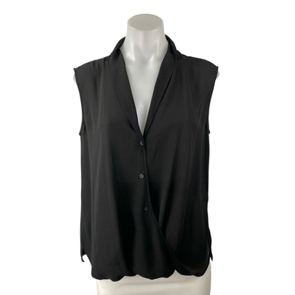 Chelsea28 Women's Black Silky Collared V-neck Sleeveless Button Blouse Top Sz S