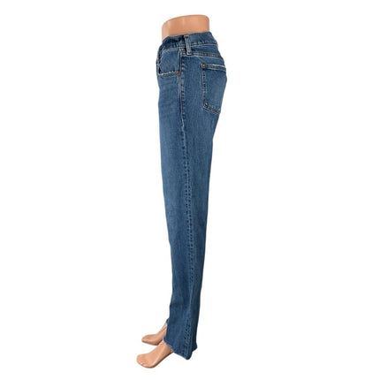 Abercrombie & Fitch Blue Raw Hem Mid Rise 90's Straight Denim Jeans Pants Sz 27