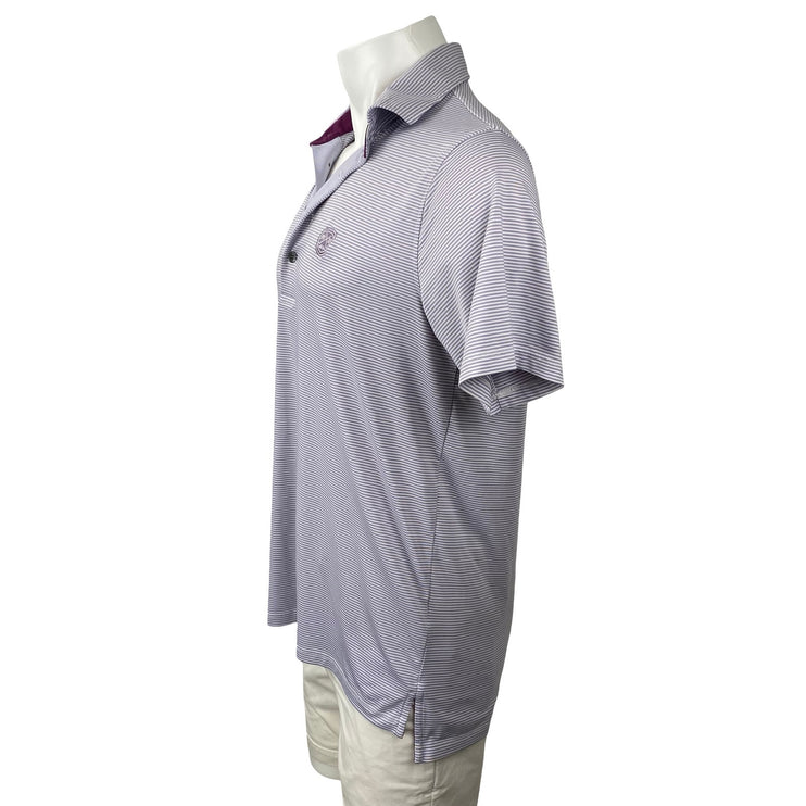 Greyson Purple Stripe Logo Short Sleeve Athletic Activewear Polo Shirt Top Sz M