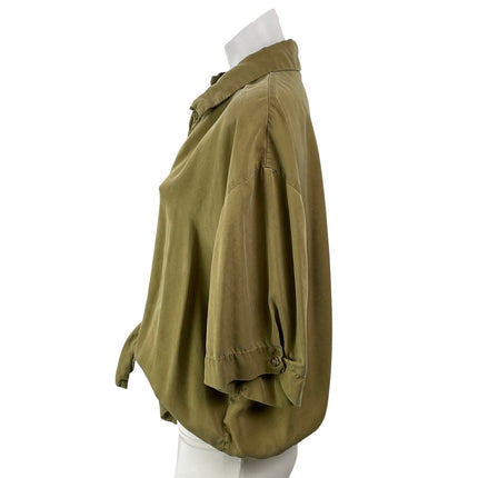 Topshop Womens Khaki Short Sleeves Relaxed Fit Tie Front Button Up Shirt Sz 12