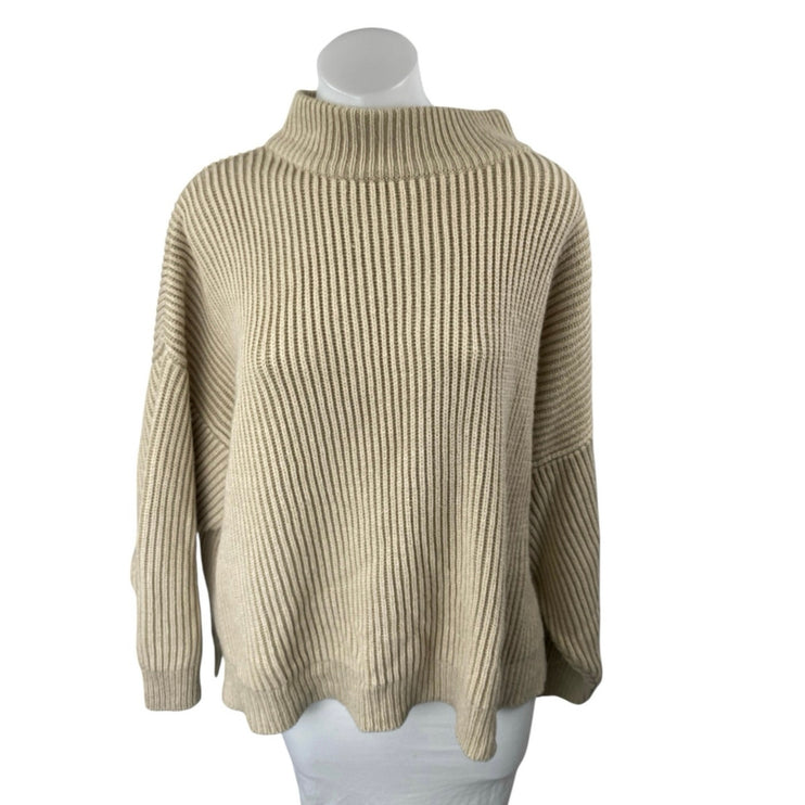 Topshop Brown Tan Rib Knit Funnel Neck Long Sleeve Sweatshirt Sweater Top Sz 12