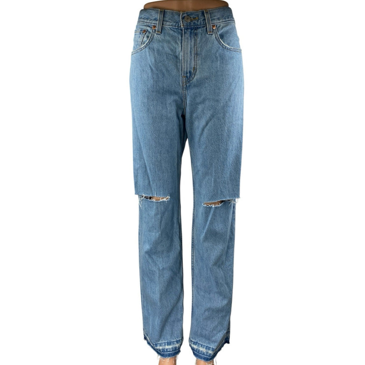 Levi's Women's Blue High Waist Distressed Frayed Raw Hem Straight Denim Jeans 28