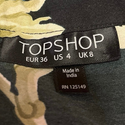 Topshop Navy Blue Multicolor Floral High Waist Asymmetric A Line Midi Skirt Sz 4