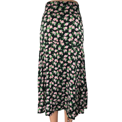 Zara Women's Black Rose Floral Slit Zipper Midi Straight A-line Skirt Size XS