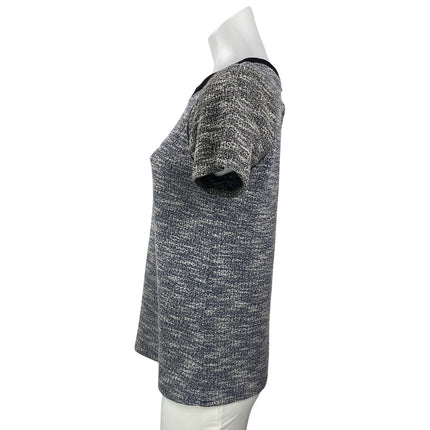 Ella Moss Womens Gray Black Short Sleeves Herringbone Textured Knit Blouse Top L