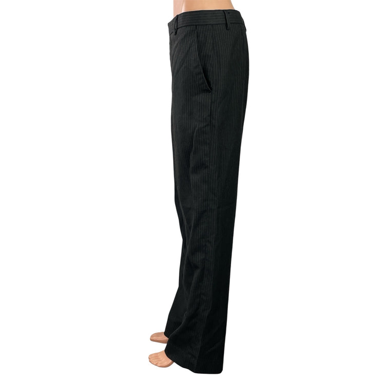 Shapes Womens Black Pinstriped High Waisted Wide Leg Trousers Dress Pants Size M