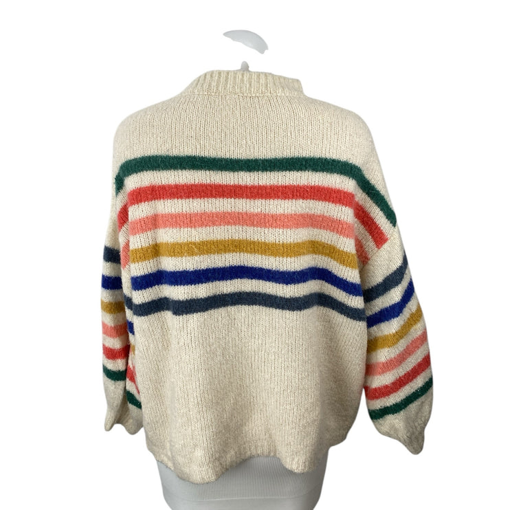 Wishlist Beige Rainbow Striped Long Sleeve Mock Neck Knit Sweater Top Size M/L