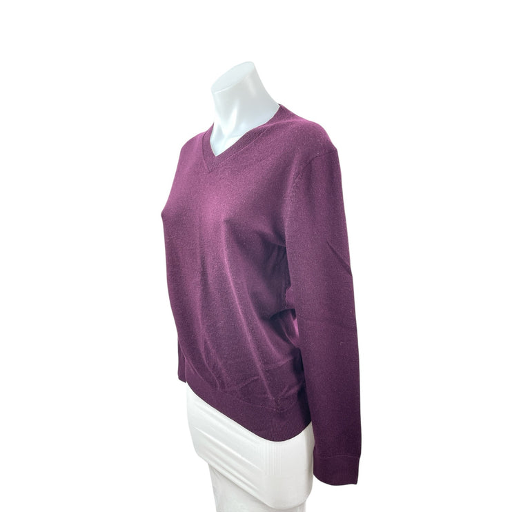 Club Monaco Womens Purple 100% Wool Long Sleeve V Neck Knit Sweater Top Size S