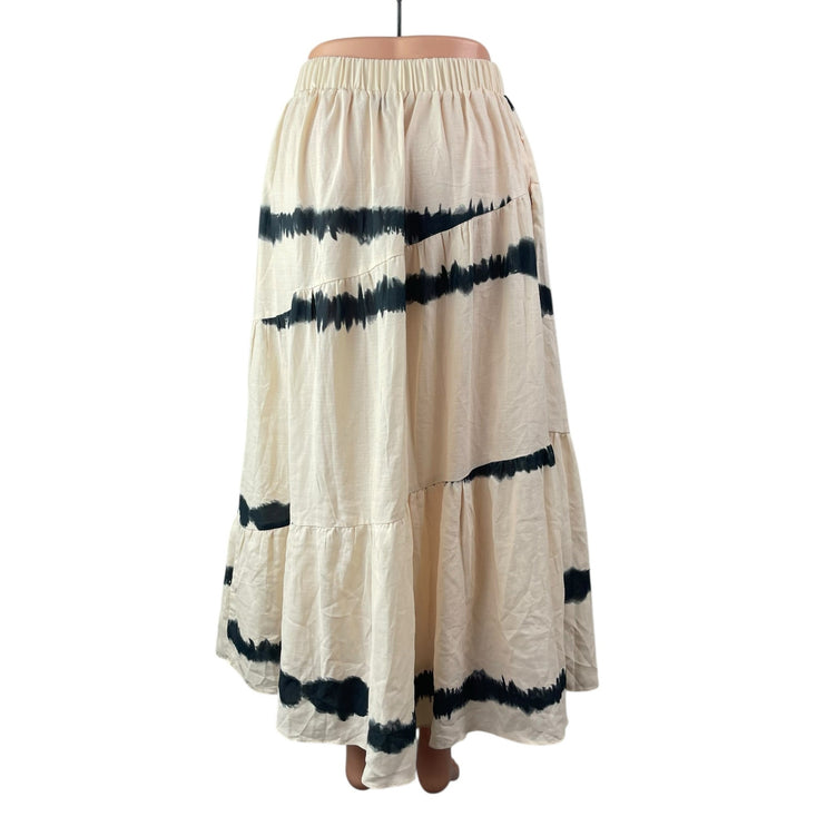 Petal + Pup White Linen Tie Dye Elastic Waist Tiered Midi A-Line Flared Skirt 6