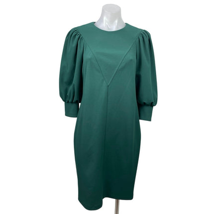 Calvin Klein Women's Green Puff Sleeve Crew Neck Zip Mini Sheath Dress Size 6