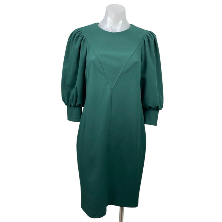 Calvin Klein Women's Green Puff Sleeve Crew Neck Zip Mini Sheath Dress Size 6