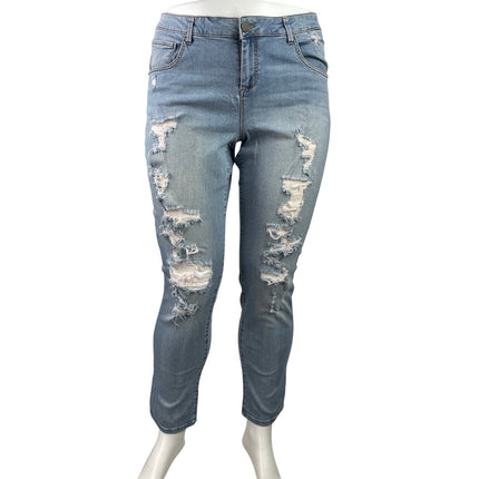 Rachel Roy Women's Blue Distressed Light Wash Skinny Straight Denim Jeans 16W