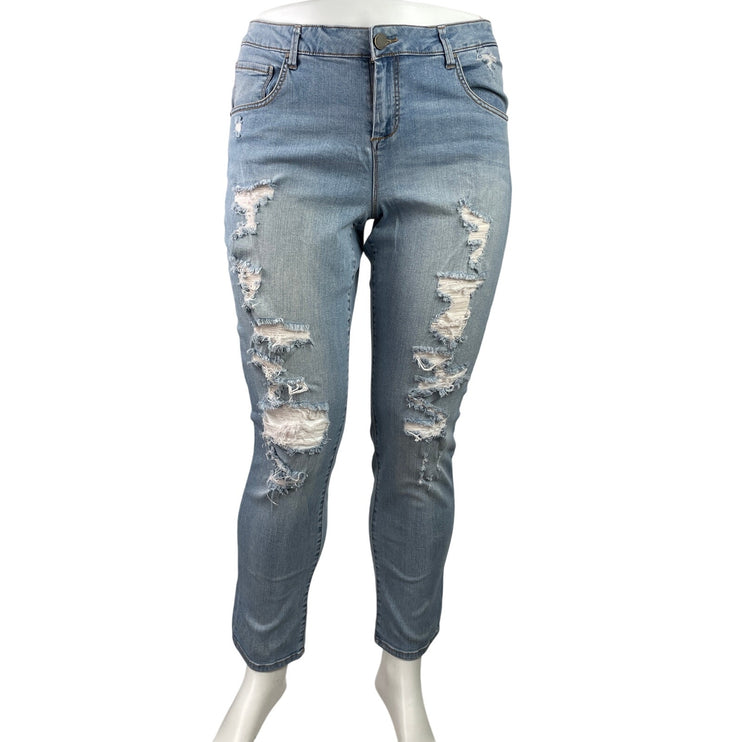 Rachel Roy Women's Blue Distressed Light Wash Skinny Straight Denim Jeans 16W