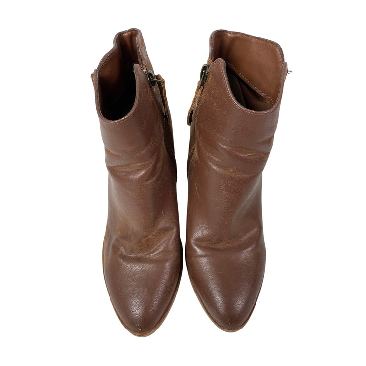 Mia Patton Women's Brown Faux Leather Pointed Toe Block Heel Ankle Booties 7.5