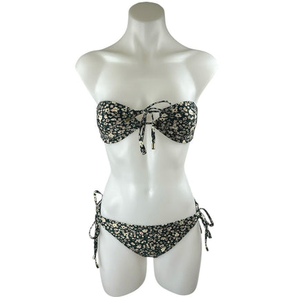 Peony Women's Black Floral Bandeau Two Piece Bikini Swimsuit Swimwear Size 6/8