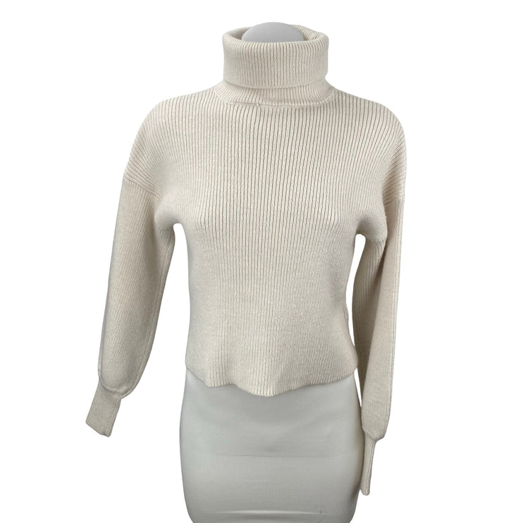 Urban Outfitters Beige Cream Ribbed Knit Turtleneck Long Sleeve Sweater Top XS