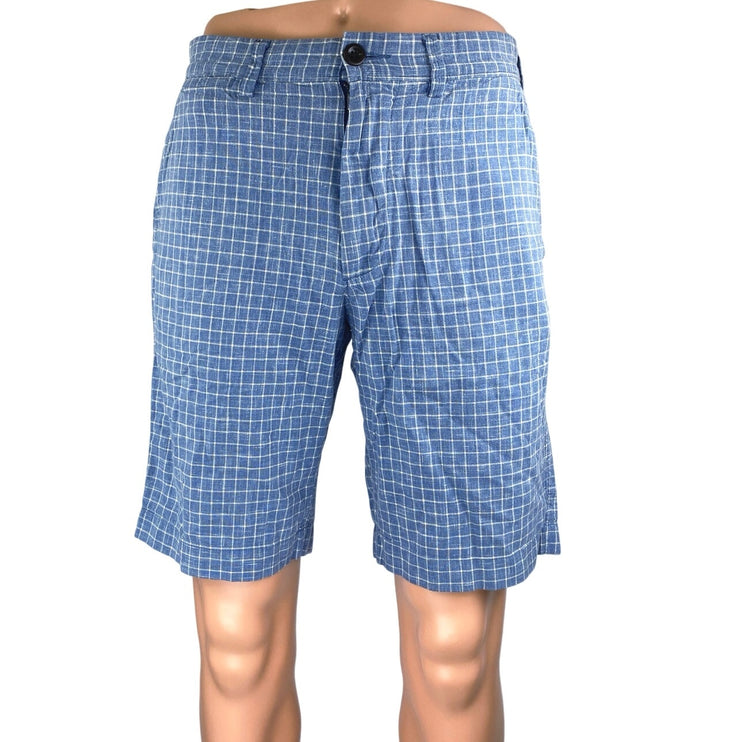 J.Crew Club Men's Blue Plaid Straight Bermuda Golf Chino Khaki Shorts Size 30