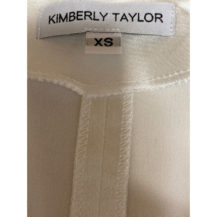 Kimberly Taylor Ivory Cream Silk Satin Long Puff Sleeve Button Down Blouse XS
